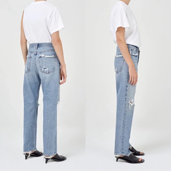 AGOLDE • 90's Mid Rise Loose jean straight distressed Isolate wash ripped baggy - Picture 12 of 15